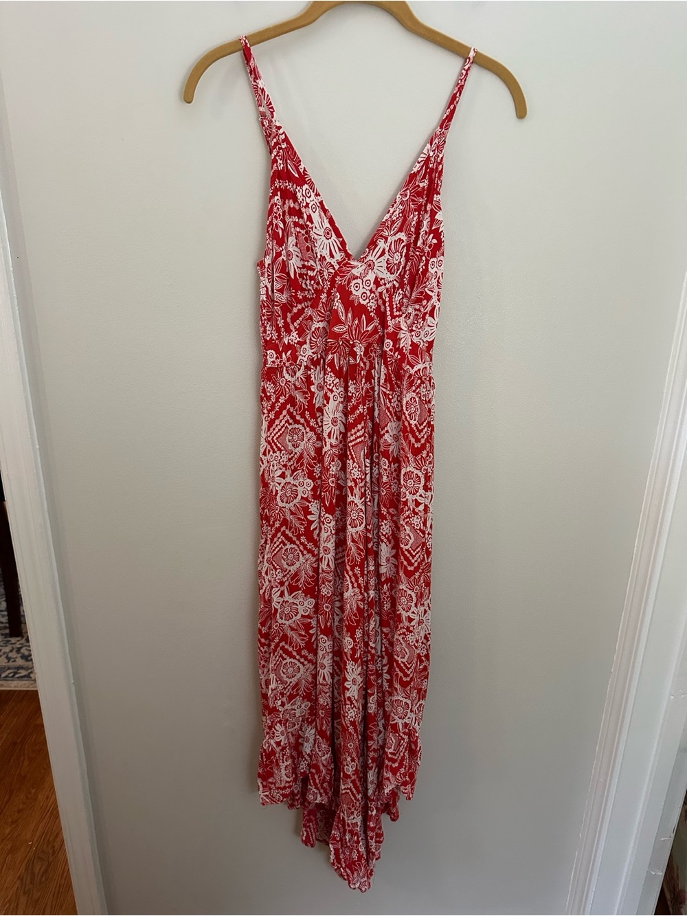 Angie Boho Floral Jumpsuit Red Small EUC